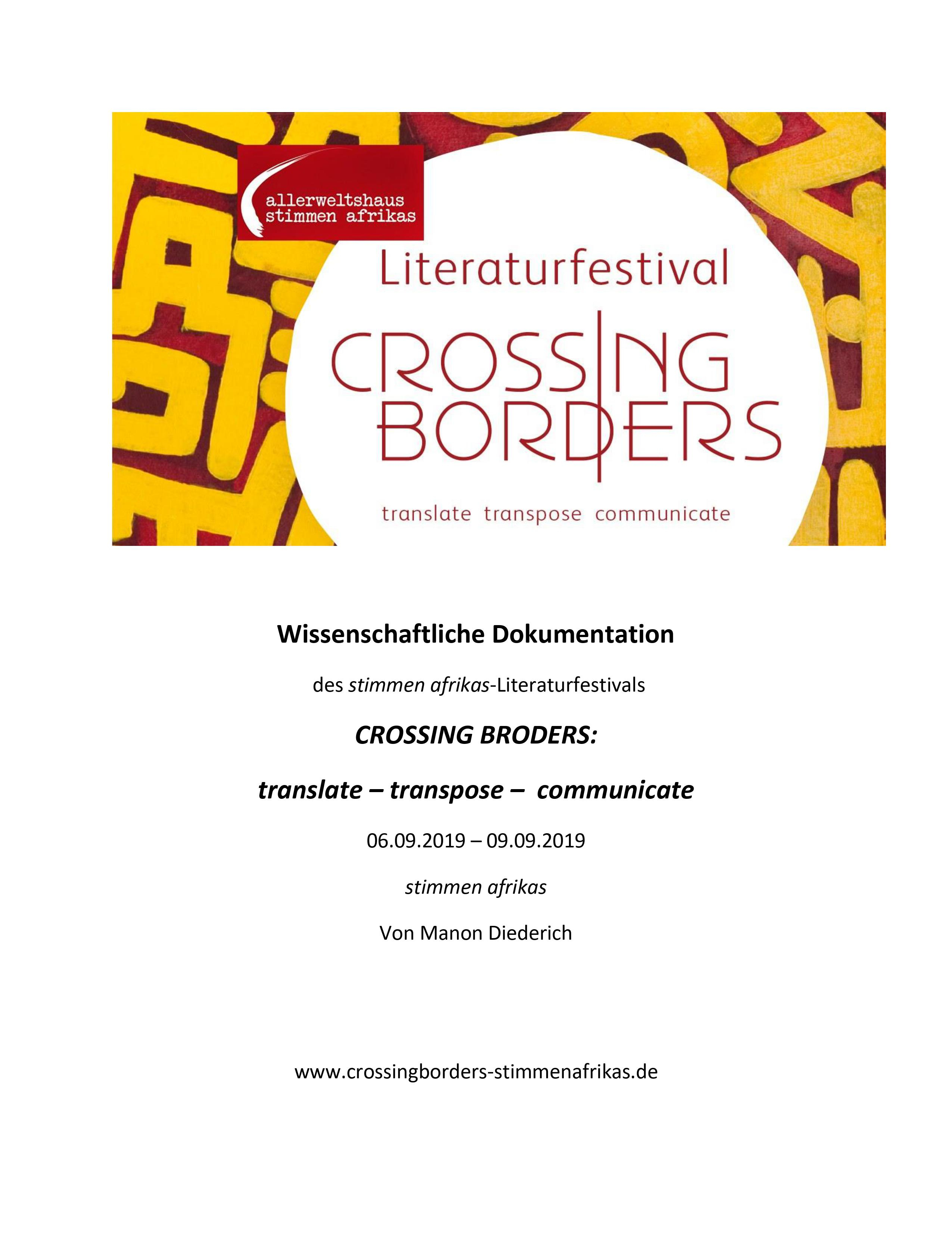 Wissenschaftliche Dokumentation des Literaturfestivals CROSSING BORDERS